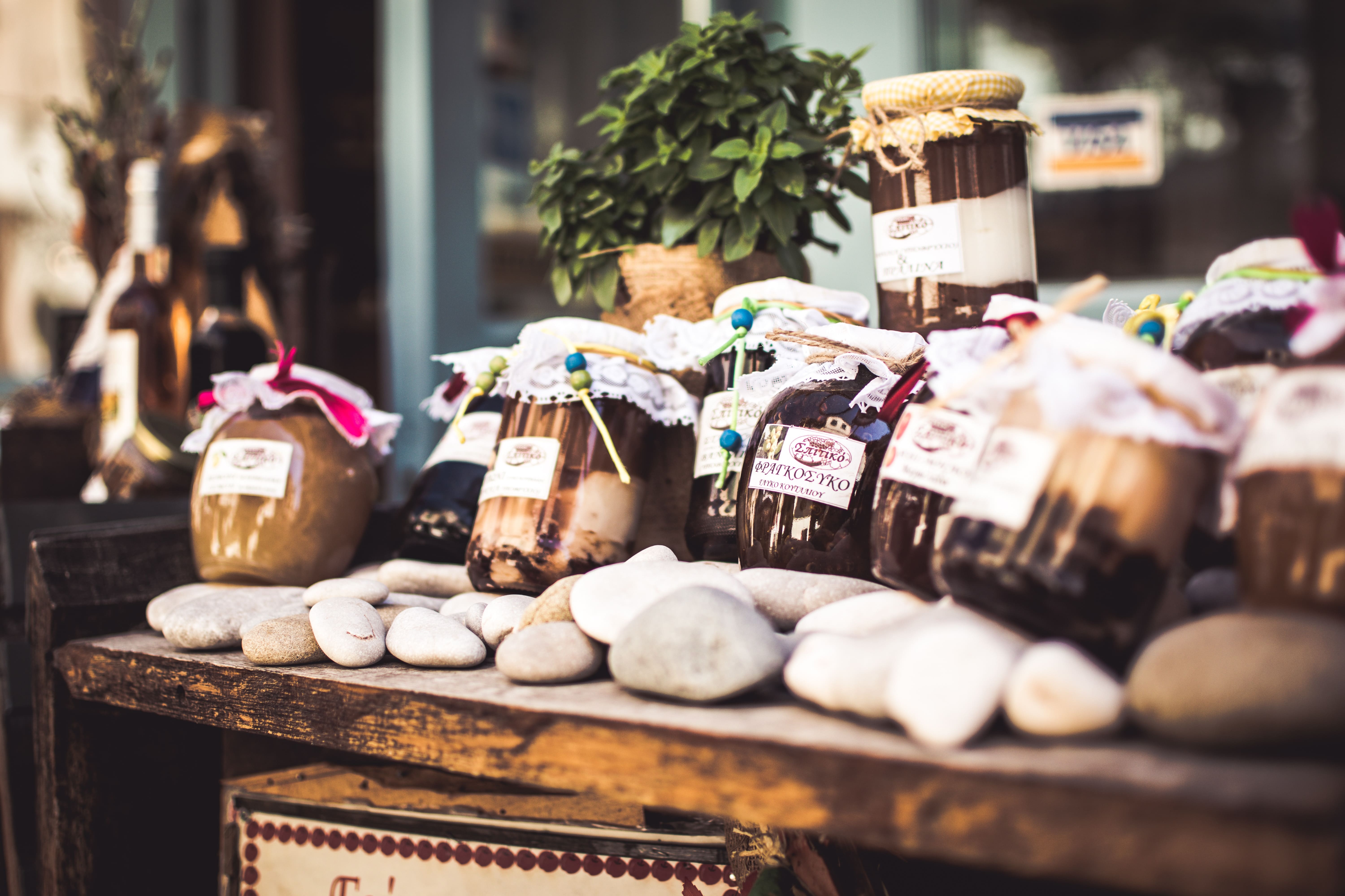 Homemade jams in a street market in Valencia at Christmas