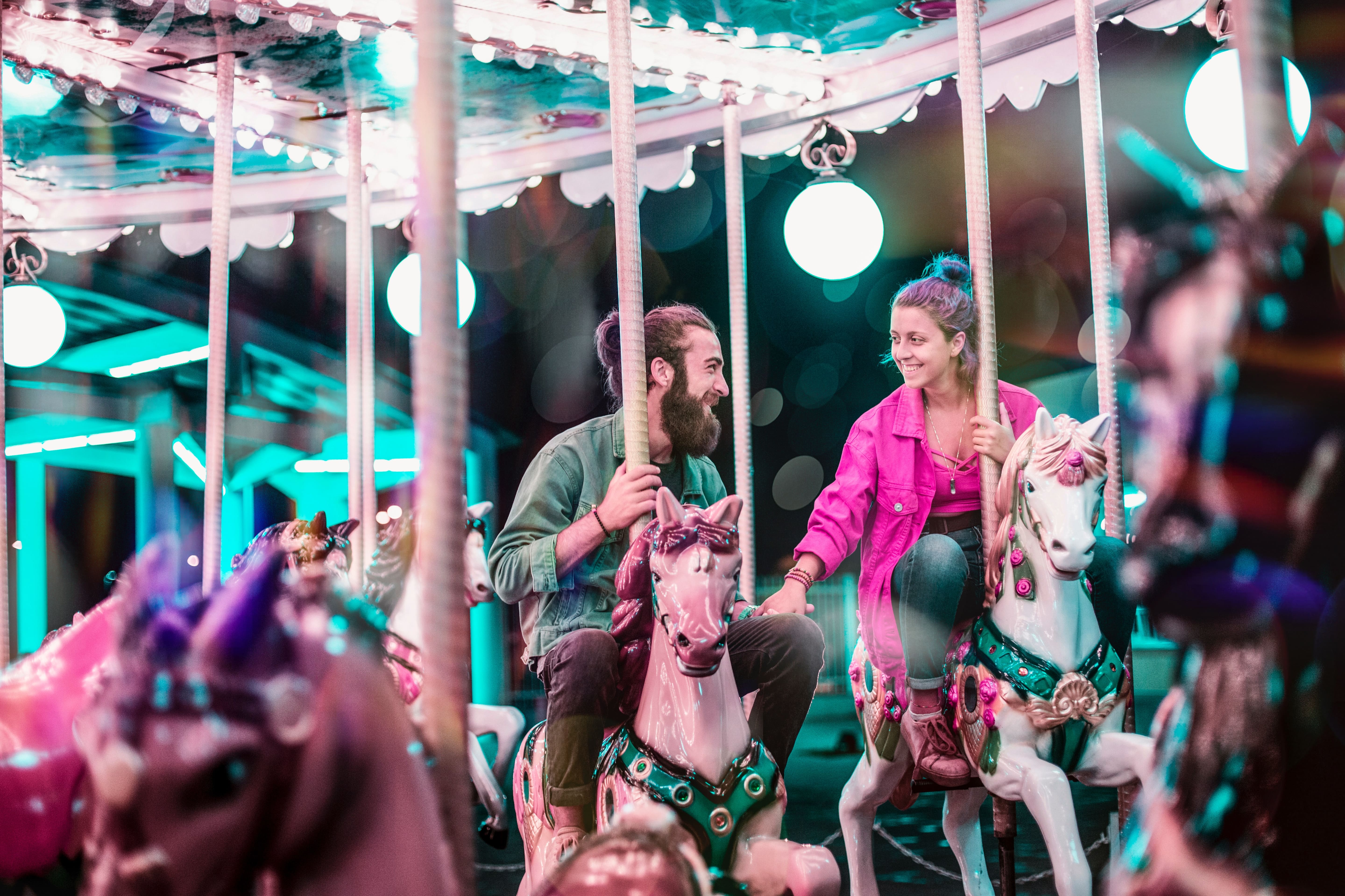 couple on a carousel at Christmas